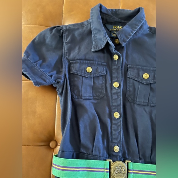 Polo Ralph Lauren Navy Dress with Green Belt - Picture 3 of 3